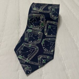 Josh Bach Mens Neck Tie 100% Silk Retired Baseball Stadiums Fields Blueprints